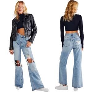 Free People Flare Jeans Size 31 New Dawn in Victoria Blue Distressed Revolve